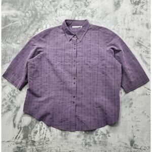 Vintage Dressbarn Top Womens 3X Purple Black Geometric Crop Sleeve Button Front